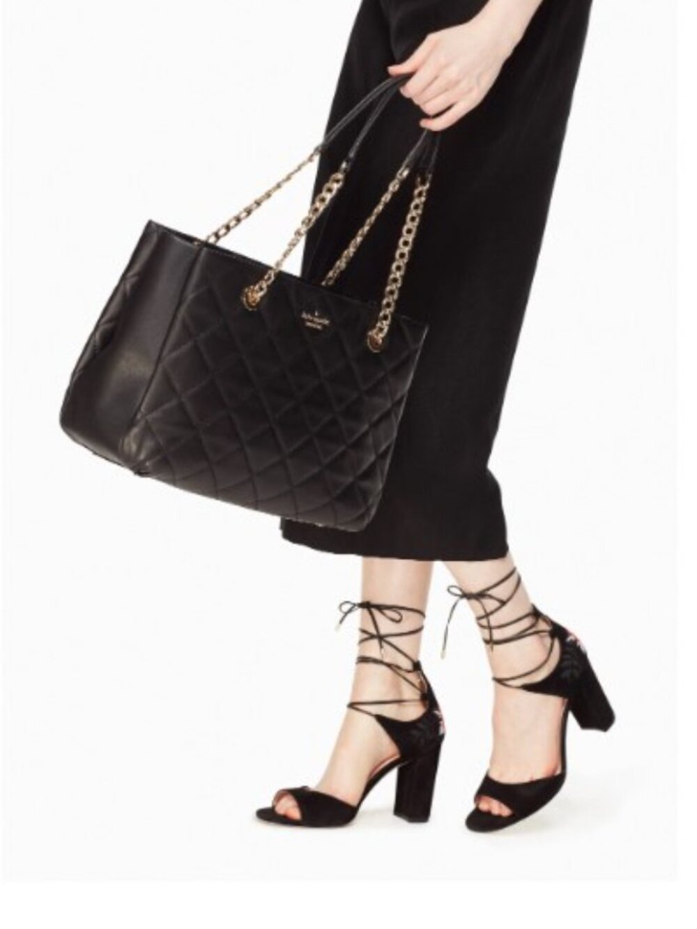kate spade ♠️ Natalia Smooth Quilted Leather Tote Bag with Gold Chain Straps - Picture 14 of 15
